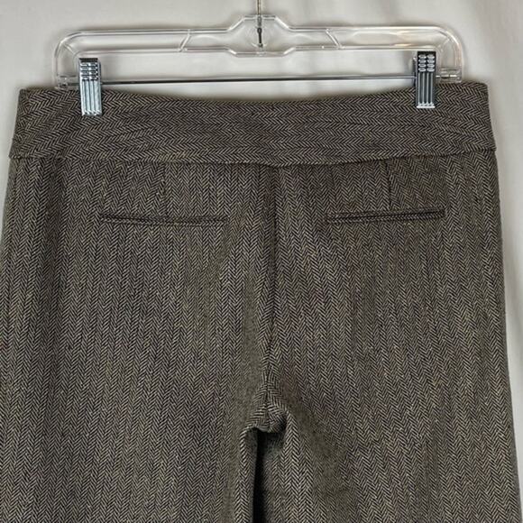 LOFT Brown Tan Wide Leg Herringbone Academia Cuffed Dress Pants NWOT Size 4 - Picture 3 of 11